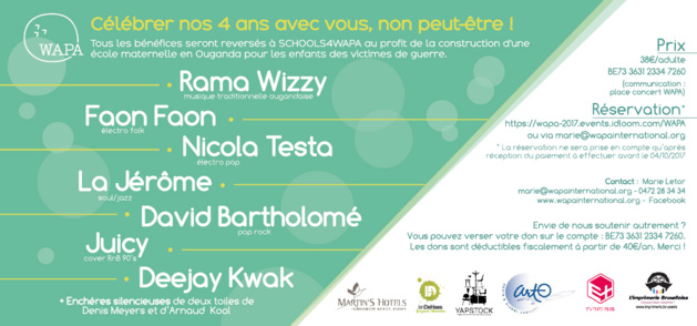 Happy B’day WAPA & Friends : le concert de charité de WAPA, pour scolariser 150 enfants victimes indirectes et oubliées de la guerre Happy B’day WAPA & Friends : le concert de charité de WAPA, pour scolariser 150 enfants victimes indirectes et oubliées de la guerre