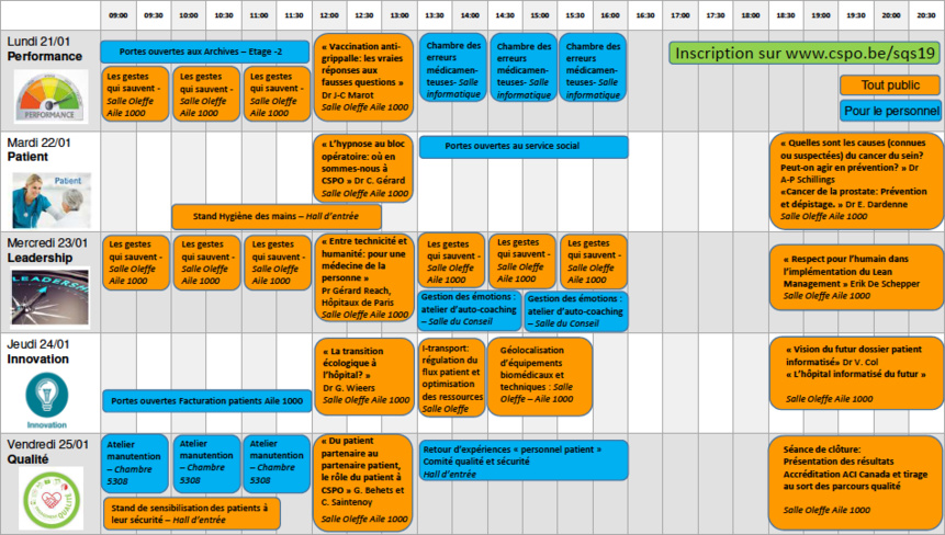 La Clinique Saint-Pierre Ottignies organise une semaine « Qualité et sécurité des patients » du 21 au 25 janvier 2019. La Clinique Saint-Pierre Ottignies organise une semaine « Qualité et sécurité des patients » du 21 au 25 janvier 2019.