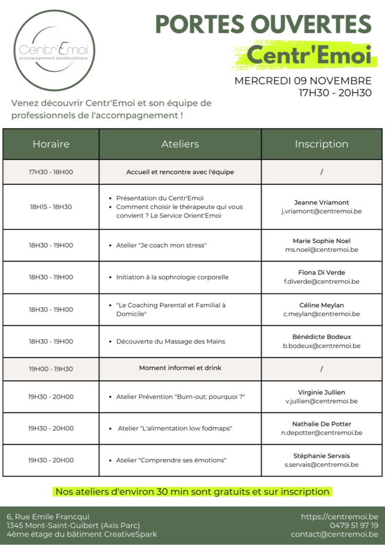 Centr'Emoi, portes ouvertes et ateliers gratuits ce mercredi 9 novembre 2022 Centr'Emoi, portes ouvertes et ateliers gratuits ce mercredi 9 novembre 2022