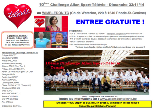 Le Challenge de tennis Allan Sport au profit du Télévie ! Le Challenge de tennis Allan Sport au profit du Télévie !