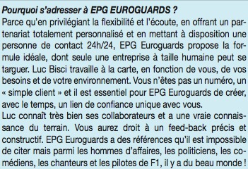 EPG Eurogards : Le gardiennage au service des particuliers .