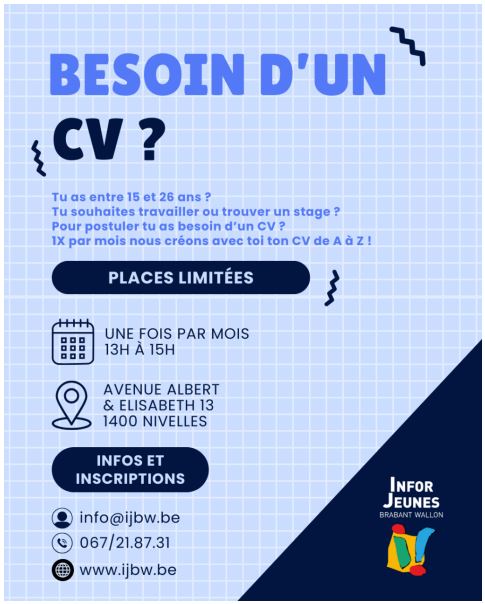 Optimisez votre CV avec les permanences d’Infor Jeunes Brabant Wallon Optimisez votre CV avec les permanences d’Infor Jeunes Brabant Wallon