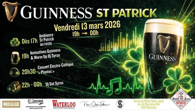 Saint-Patrick 2026 : l’Electro-Celtic Night qui va faire vibrer Waterloo Saint-Patrick 2026 : l’Electro-Celtic Night qui va faire vibrer Waterloo