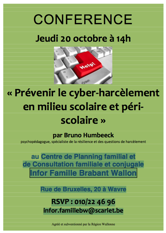 Wavre : CONFERENCE Jeudi 20 octobre à 14h