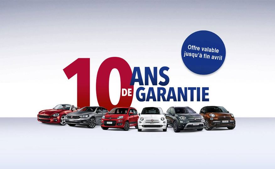 FJA Automobile (Wavre- Nivelles) vous offre 10 ans de garantie à l’achat d’une nouvelle Fiat !