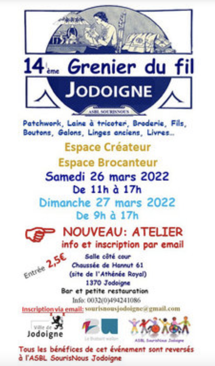14ième Grenier du Fil de Jodoigne | Du 26 au 27 mars 2022 | Jodoigne