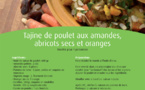 Tajine de poulet aux amandes, abricots secs et oranges