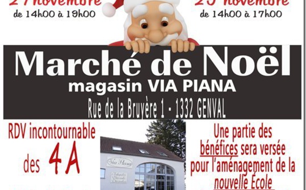 Marché de Noël le 27, 28 et 29 novembre au magasin Via PIANA à Genval