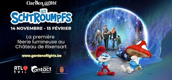 Parcours lumineux – Garden of Lights : Les Schtroumpfs enchantent le Château de Rixensart